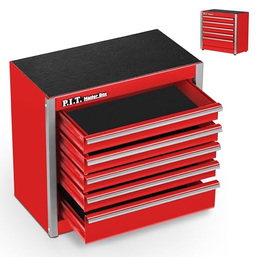 P.I.T. Mini Tool Box,Small Metal Toolbox Organizer with 5 Drawers,Red - color: Red, size: 5-Drawer