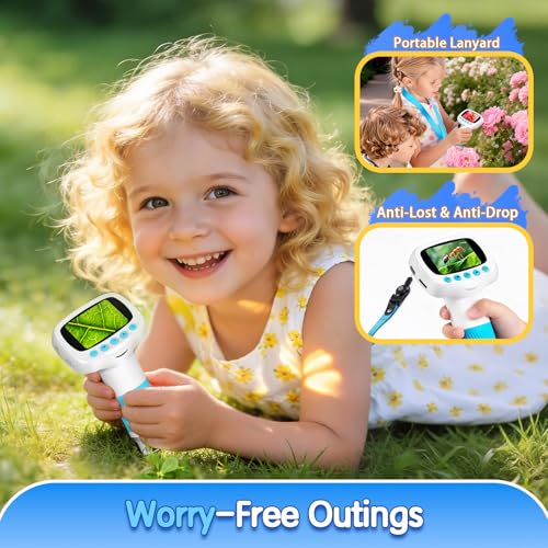 Microscope for Kids & Video Camera, Kid Science Toys,Handheld Digital Microscope,STEM Educational Toy for Wonder Quest,Magnifying Glass for Bugs,Birthday for Boys and Girls (Light Blue) (Blue)