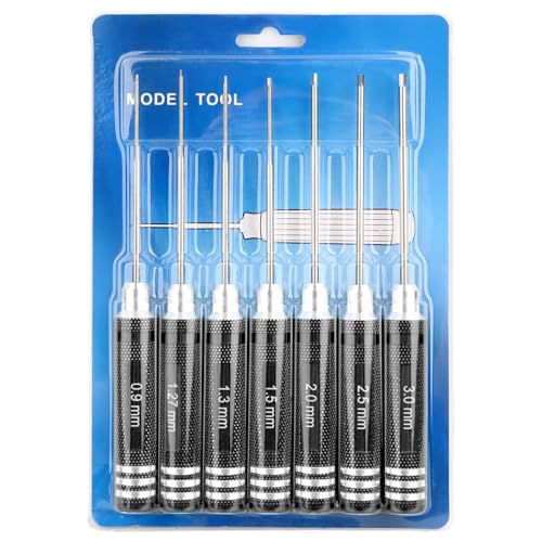 7 Pieces Hex Screw Driver Set 0.9mm 1.27mm 1.3mm 1.5mm 2.0mm 2.5mm 3.0mm Hex Screwdriver Kit RC Repair Tools for Traxxas RC Car Drone Multi-Axis Helicopter Arrma Axial Losi Redcat Racing (Black) - color: Black