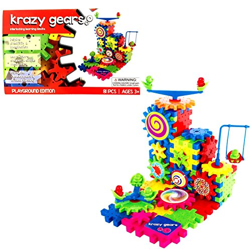 Gear Building Toy Set - Interlocking Learning Blocks - Motorized Spinning Gears - 81 Piece Playground Edition