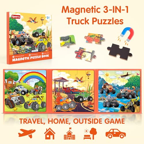SYNARRY Monster Truck Magnetic Puzzle for Kids Ages 3-5, Travel Toys - style: Truck
