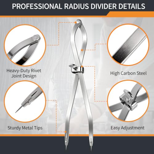 12-inch Radius Divider Tool Scribing Compass for Wood Leather Metal Marking - size: 12inch-1PCS
