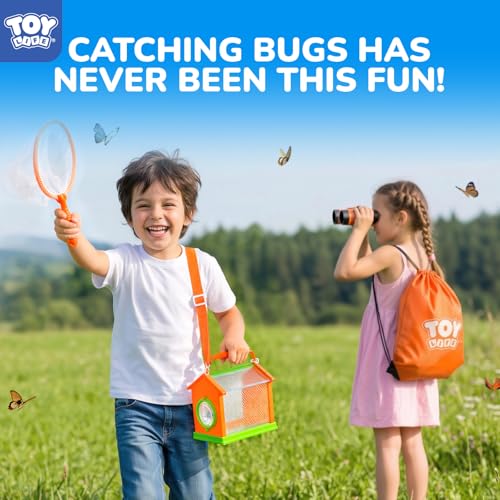 TOY Life Bug Catcher for Kids, Bug Catching Kit Kids Explorer Kit with Butterfly Net, Catching Tool, Tweezers, Magnifying Glass, Binoculars, Insect Catcher, Educational Outdoor Toys Kid Adventure Set - color: 12 Pcs-orange