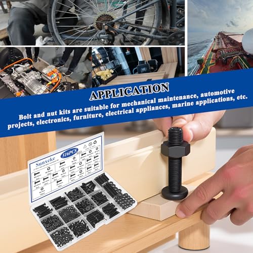 516Pcs Nuts and Bolts Assortment Kit, Phillips Pan Head, Black - color: Black
