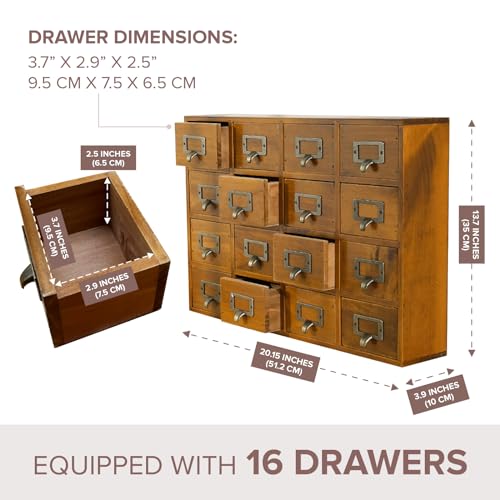 Card Catalog Desk Drawer Organizer - Wooden Storage Box with 16 Drawers - Home Office Desk Organizer Curio Cabinet - Rustic Drawers Dressers for Countertop- Apothecary Cabinet Tea Coffee Pod Storage - size: 16 Drawer