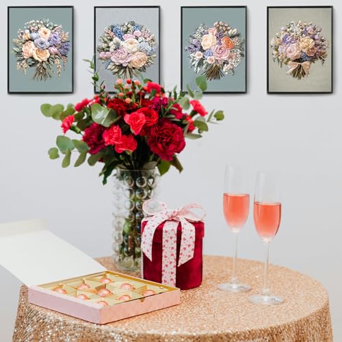 FONNUY Bouquet Flowers Embroidery Kit for Beginners, Pre-Stamped Pattern Kits for Adults with Hoop, Easy to Follow Color Thread Needlework, 8'' Hoop (Captivating Allure) - style: Captivating Allure