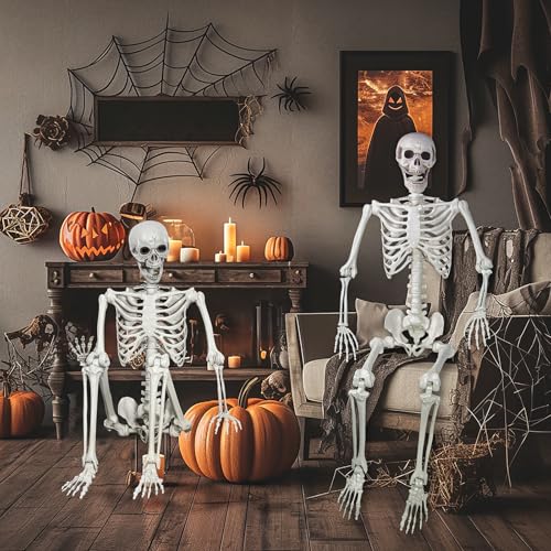 5.4ft Posable Halloween Skeleton, 2Pcs Life Size Skeleton Bones with Movable Joints for Halloween Graveyard Haunted House Spooky Scene Decor - size: 2p 5.4ft