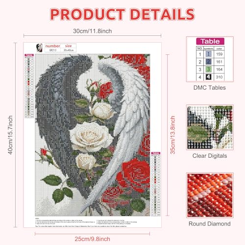 BIGRIMA Angel Wings Diamond Art Painting, Diamond Art Kits for Adults,5D Flowers Diamond Art Full Drill Diamond Dots Paintings for Beginners,DIY Crystal Art Painting Kits for Home 30x40 cm - color: Diamond Painting 004