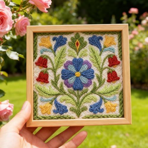 INFUNLY Retro Green Punch Needle Kit 9.4x9.4 inches Flowers Punch Needle Embroidery Kits Pastoral DIY Needles Stitching Kits for Beginners with Instruction Yarns Christmas Birthday Hanging Decor - style: Green Mandala