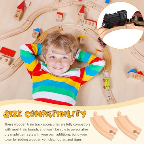 Liliful 8 Pcs Curved Wood Train Track, 3.94 x 1.57 x 0.47 Inch, Curved - size: 3.94 x 1.57 x 0.47 inches, style: Curved