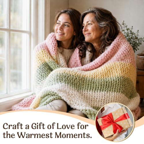 Gobreezy 48 Inch Wooden Chunky Blanket Loom, Hand Knitting Yarn Making Kit