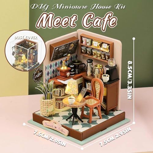 Kisoy DIY Miniature House Kit, Tiny House Building Kit with Furniture and LED Light for Adults and Teens, DIY Mini House Craft Kit, Decorations/Gifts for Family and Friends (Meet Cafe) - color: Meet Cafe