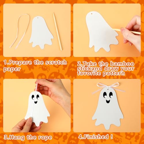 JULMELON 36 Pcs Halloween Scratch Off Cards, Ghost Rainbow Scratch Art Kit - style: Halloween Ghost