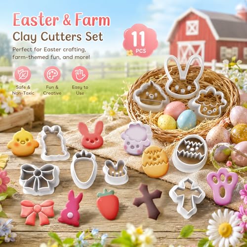 Easter Farm Clay Cutter Set for Polymer Clay Earrings – 11PCS Easter Animal & Spring Shape Cutters for DIY Jewelry Making, Earrings, Charms & Crafts - color: Easter