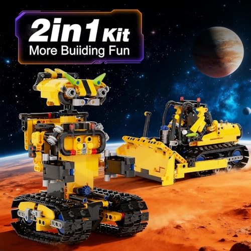 Sciencow 2-in-1 Build a Robot Kit, Remote & APP Controlled Robotic Building Blocks Toys STEM Projects for Kids Ages 8 9 10 11 12 13 14,Chirstmas Birthday Gift for Boys (RC Bulldozer) - style: RC Bulldozer