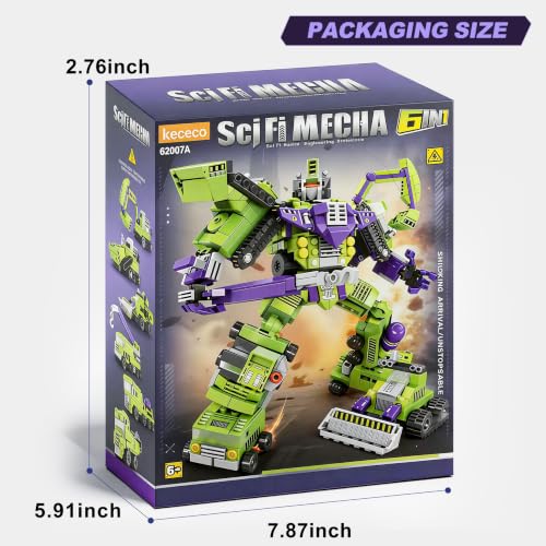 6-in-1 Transform Mecha Kit, 862PCS Engineering Robot Toy Kids 8+