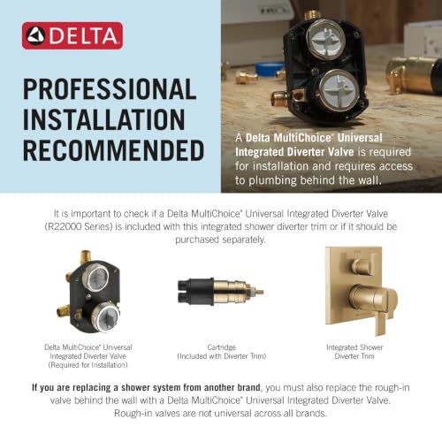 DELTA FAUCET T27T859-SS, Stainless Trinsic Contemporary TempAssure 17T Series Valve Trim with 3-Setting Integrated Diverter - color: Stainless