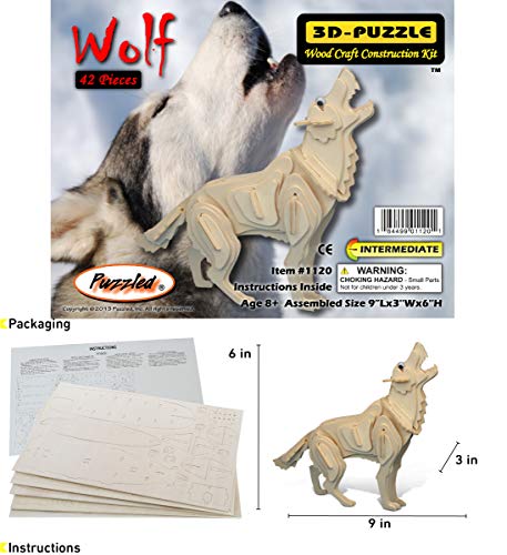 Puzzled 3D Puzzle Wolf Wood Craft Construction Model Kit, 42 Pieces Pack