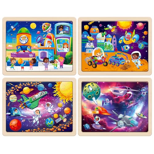 SYNARRY Large Space Planet Solar System Wooden Puzzles for Kids Ages 4-6