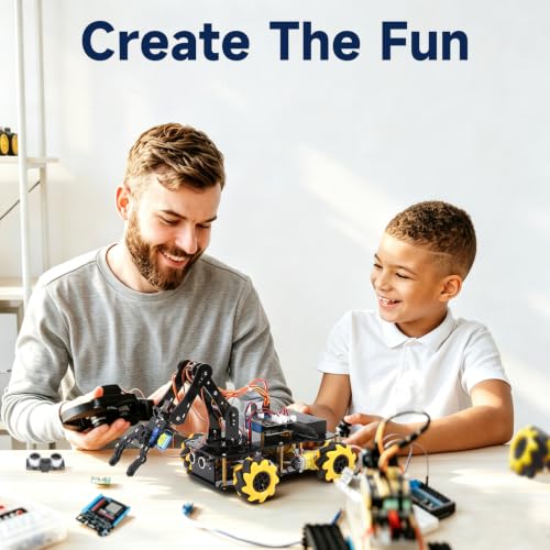 ACEBOTT 5DOF Robot Arm Car Kit, ESP32 Programmable Coding Robot with 4WD App & Remote Control, Arduino Python Blockly Compatible STEM Robotics Building Kit for Kids 12+ Teens and Adults