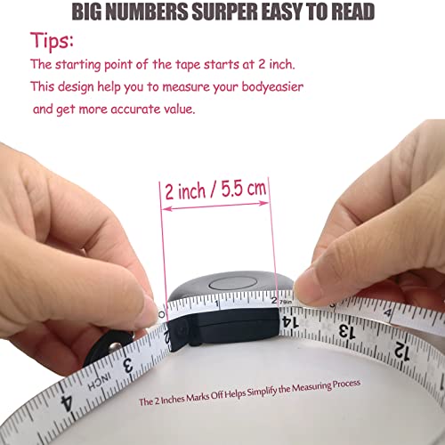 Tape Measure Body Measuring Tape 80inch/205cm Lock Pin Retract Tape Measure for Tailor Fitness Clothes Sewing Handcrafts Weight Loss Body Measurement - color: Black Black White 3 pack