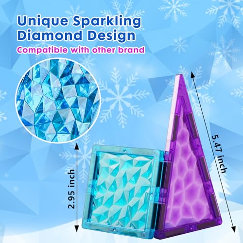 Magnetic Tiles 26 pcs Frozen Castle Magnetic Tiles - 3D Diamond Building Blocks, STEM Educational Kids Toys for Pretend Play, Birthday Gifts Montessori Sensory Educational Magnet Toys - color: 26 Pcs Frozen