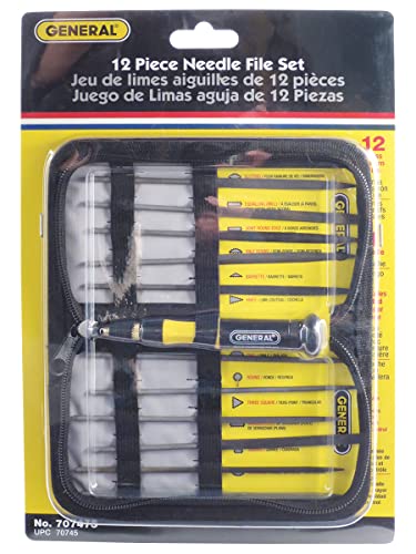 General Tools 707475 Swiss Pattern Needle File Set, 12-Piece, Black, Set of 12 and Handle