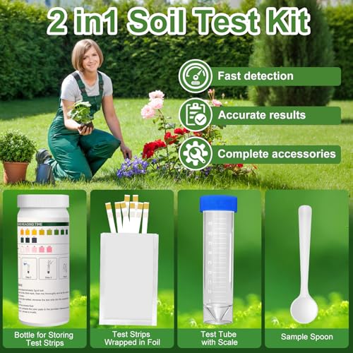 2-in-1 pH & Nitrogen Soil Test Kit, Home Soil Testing Kit Separately Sealed in Foils, Soil pH Nitrogen Test Strips for Garden Lawn Grass Flower Vegetable Nutrient, Quick & Easy-to-Use