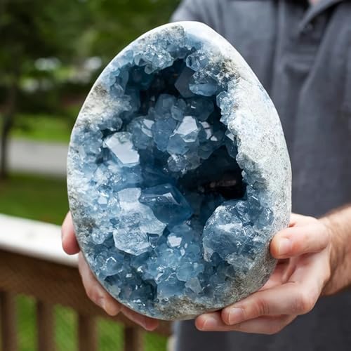 0.88-1.8lb Natural Celestine Cluster - Blue Quartz Geode for Home & Office Decor - Raw Crystal Healing Stone with Natural Formations - size: 1.32-1.8 Pound