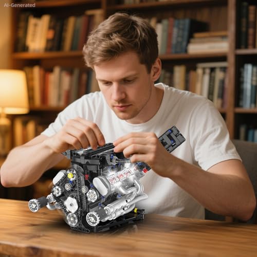 Mini V8 Engine ModelKit that Works for Adults BoysKids,715PCS