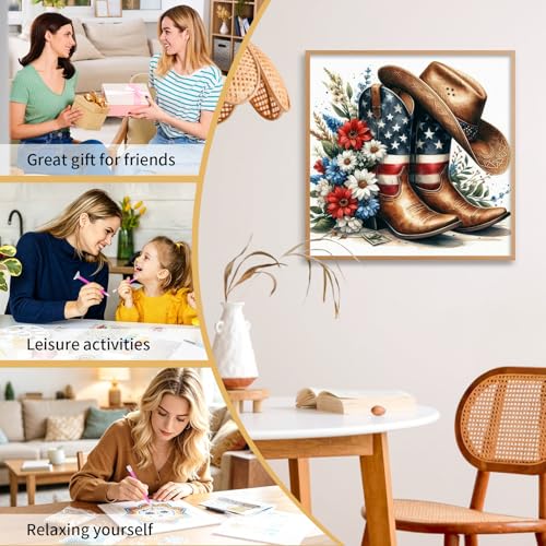 Cowboy Boot Diamond Art Kits for Adults Beginners 14x14 in, DIY Craft Gift - color: DP-US15