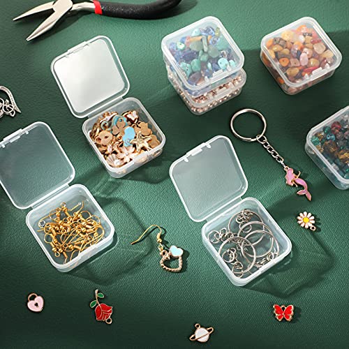 SATINIOR 48 Packs Clear Small Plastic Containers Transparent Storage Box with Hinged Lid for Items Crafts Jewelry (1.7 x 1.7 0.79 Inches) - size: 1.7 x 1.7 x 0.79 in