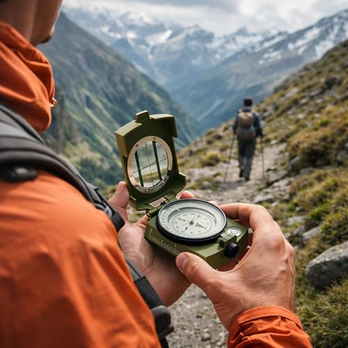 Hiking Compass for Survival, Lensatic Compass – Water-Resistant & Durable for Camping, Backpacking, Hunting, Outdoor Adventures (Plastic)