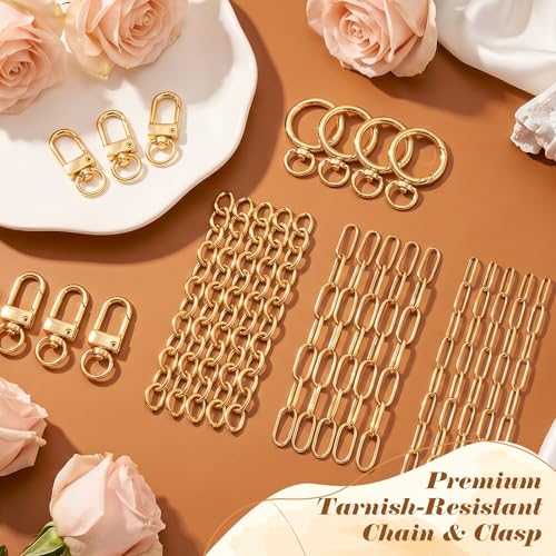 Ecoofor 400Pcs Charms Lip Gloss Keychain Making Kit, DIY Craft Supplies with Charms, Key Hooks, Jump Rings, Lobster Clasps, Chains & Tools, Jewelry Kit for Custom Keychains, DIY Handmade Gift - color: Gold - 400 Pcs Kit