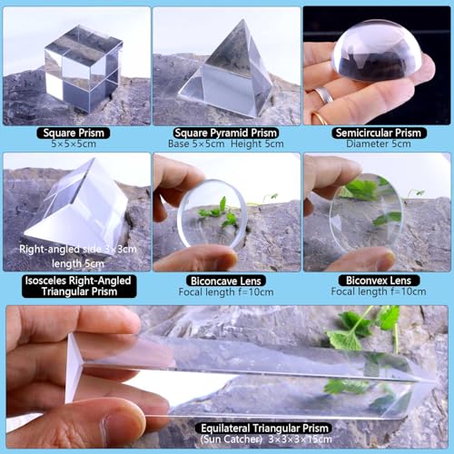 7PCS K9 Optical Crystal Prism Kit, Photography Prism Set, Optics Lab Kit