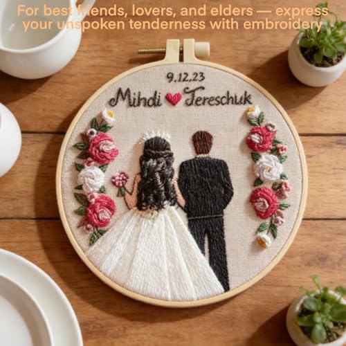 Wedding Photos Embroidery Starter Kit, Valentine's Day Gifts,DIY Needle Punch Kit, Punch Needle Kits for Beginners,Include Pre-Printed Fabric,Tools,Embroidery Hoop,Threads. (Wedding Photo No. 4) - color: Wedding Photo No. 4