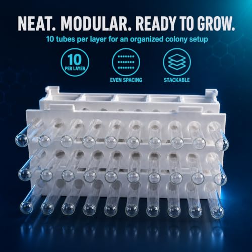 Stackable Ant Farm Formicarium with 10 Test Tubes, White Plastic Base, 5 Compartments, 15mm/18mm Tube Options (18 mm Test Tubes) - size: 18 mm test tubes