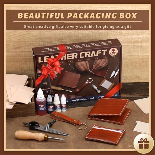 CBHGFEA 51Pcs Leather Working Kit, Vegetable Tanned Leather Craft Kit - color: Style C