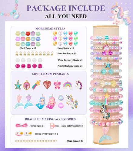 900Pcs Mermaid Bracelet Making Kit for Girls, Charm Beads Jewelry Making