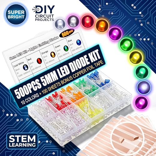 500pcs 10 Colors 5mm LED Light Diode, 100 Pcs Copper Foil Conductive Slice