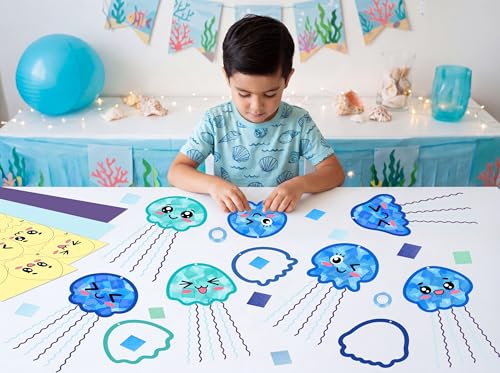 48PCS Summer Crafts: Paper Jellyfish Suncatchers DIY Kits, Window Stained Glass Effect Art Supplies - style: jellyfish