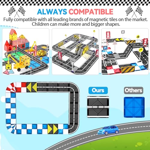 Mruikeny Magnetic Tiles Road Set & Racing Track Expansion Pack - style: Multicolor Road