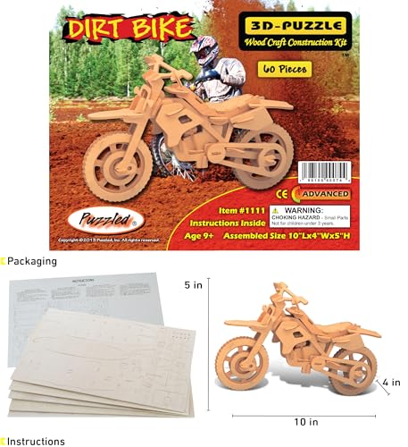 Puzzled Dirt Bike 3D Wooden Puzzles for Kids Desk Puzzle Kit - 60 Pieces