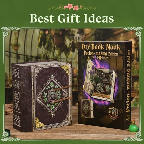 MiniCity Potion-Making Book Nook Kit, 3D Wooden Bookshelf Puzzle with LED - color: Potion-making Edition