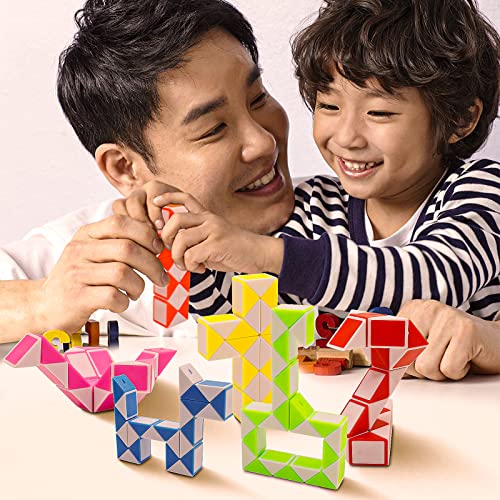 12 Pack 24 Blocks Mini Fidget Snake Cube Mini Twist Puzzle Cubes Magic Speed Cubes Toy for Kids Party Bag Fillers, Party Supplies - style: 12PCS-6 Colors