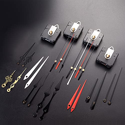 EMOON 4 Pieces Clock Mechanism Replacement Kit with 8 Pack Clock Hands, Silent Sweep Clock Motor Kit Battery Operated for Clock Repair DIY Replacement, Custom Clock - size: Total Shaft Length 5/8 in