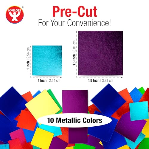 Hygloss 2,000 Pcs Small Shiny Cardstock Squares – 1.5 Inch Metallic Foil Board Squares - Great for Mosaic Crafts, Arts & Crafts, DIY Projects, Classroom Activities & Much More – Assorted Metallic - color: ASSORTED FOIL BOARD, size: 1.5 Inches, style: 2,00