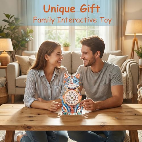 3D Puzzles for Adults Wooden Cat Clock Craft Kits with Pendulum - color: Detective Cat