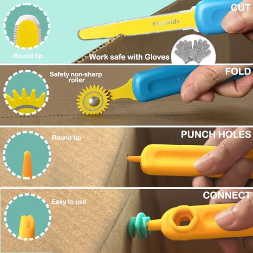 Kizzikids Cardboard Tools for Kids, Safe Cutter STEM Construction Kit - size: 87 PCS