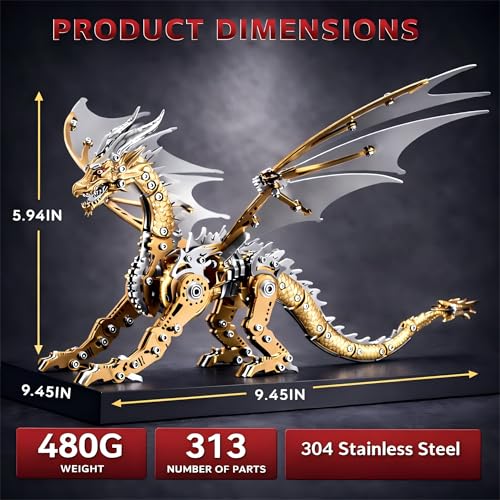 3D Metal Puzzles for Adults, Mechanical Dragon Model Kit - color: Pterosaur-gold